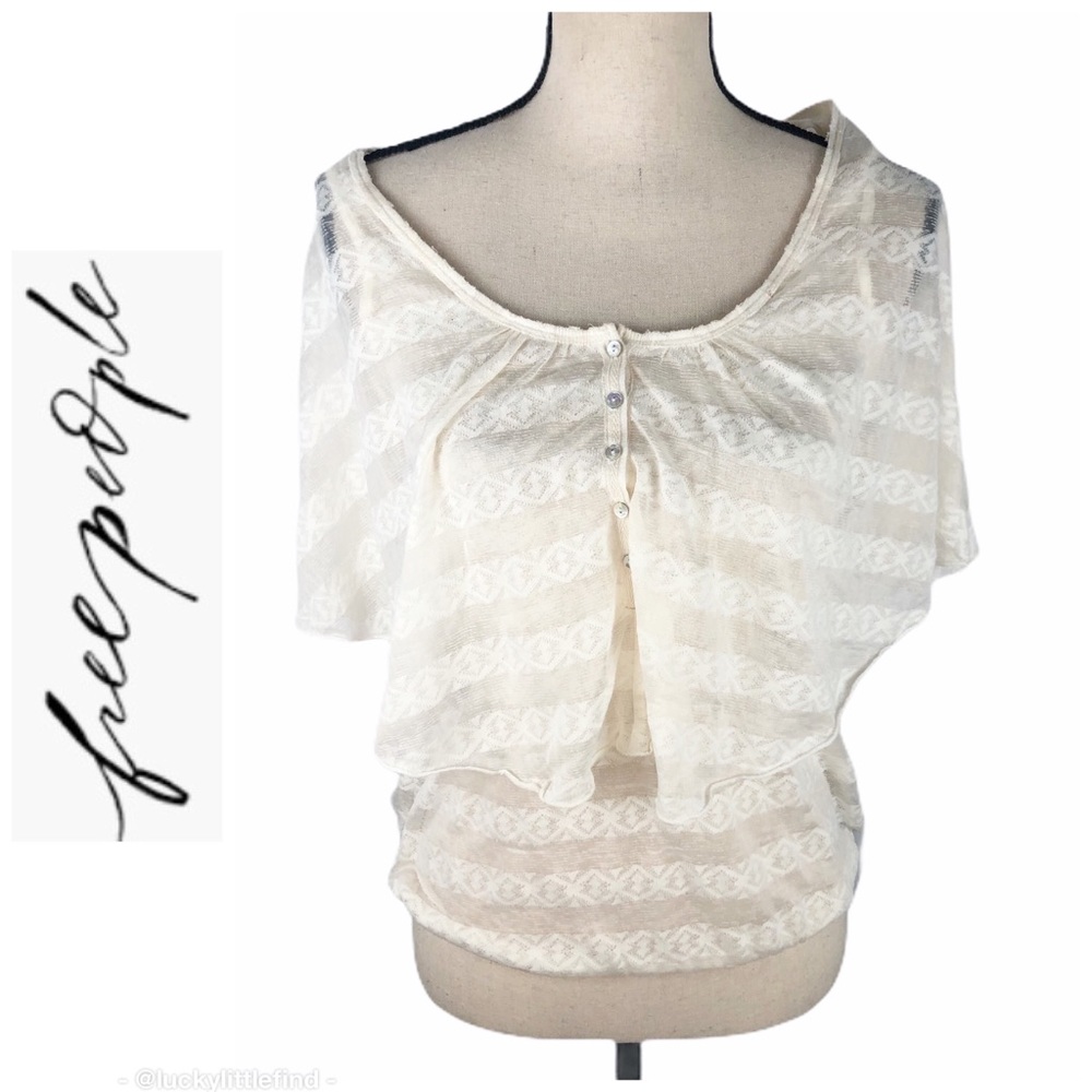 Free People Lace Ruffle Overlay Blouse Top XS